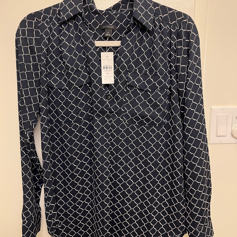 Ann Taylor Navy Geometric Blouse